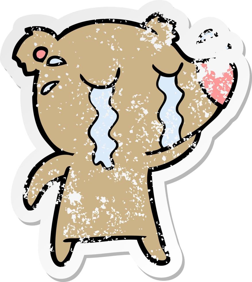 verontruste sticker van een cartoon huilende beer vector