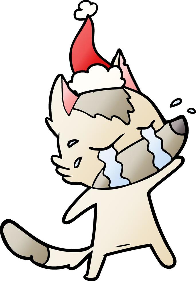 gradiëntcartoon van een huilende wolf met een kerstmuts vector