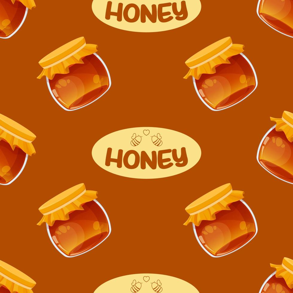 naadloos patroonpatroon met pot honing, logo voor honingproductie, patroon voor het verpakken van honingproducten vector