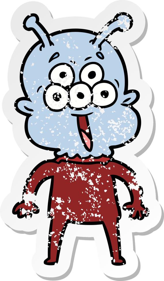 noodlijdende sticker van een happy cartoon alien vector