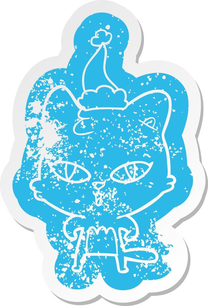 cartoon noodlijdende sticker van een kat met een kerstmuts vector