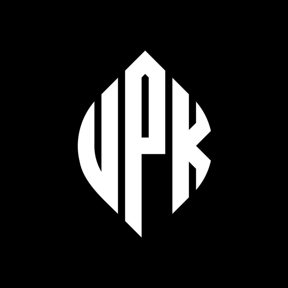 upk cirkel letter logo ontwerp met cirkel en ellipsvorm. upk ellipsletters met typografische stijl. de drie initialen vormen een cirkellogo. upk cirkel embleem abstracte monogram brief mark vector. vector