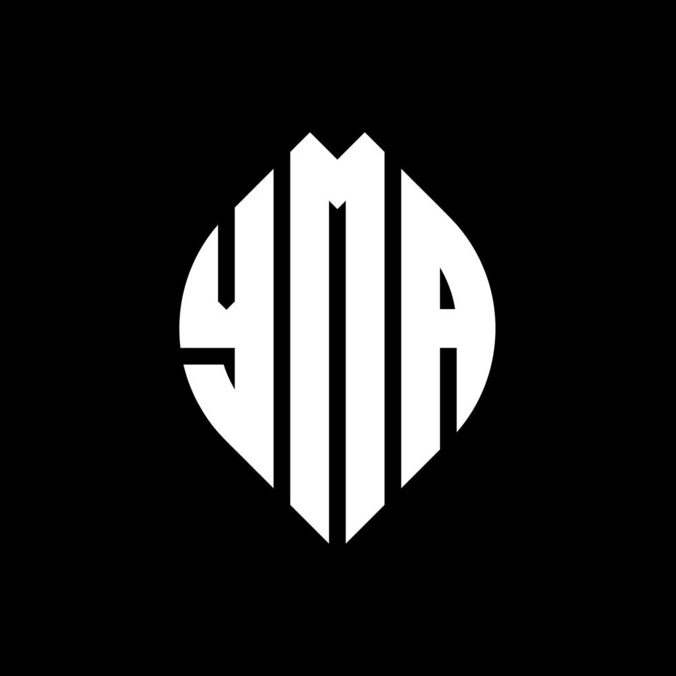 yma cirkel letter logo-ontwerp met cirkel en ellipsvorm. yma ellipsletters met typografische stijl. de drie initialen vormen een cirkellogo. yma cirkel embleem abstracte monogram brief mark vector. vector