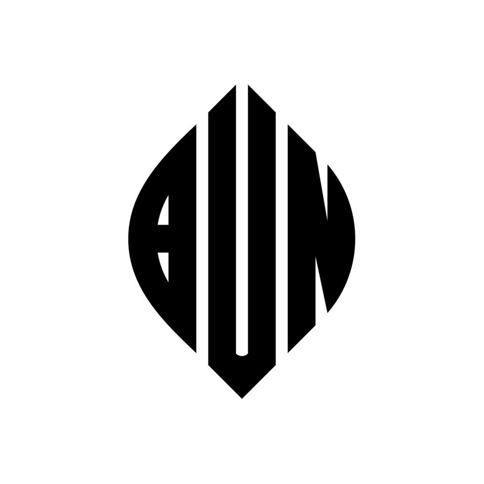 bun cirkel brief logo ontwerp met cirkel en ellipsvorm. bun ellips letters met typografische stijl. de drie initialen vormen een cirkellogo. bun cirkel embleem abstracte monogram brief mark vector. vector