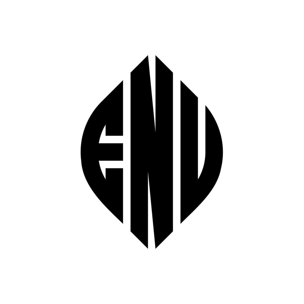 enu cirkel letter logo-ontwerp met cirkel en ellipsvorm. enu ellipsletters met typografische stijl. de drie initialen vormen een cirkellogo. enu cirkel embleem abstracte monogram brief mark vector. vector