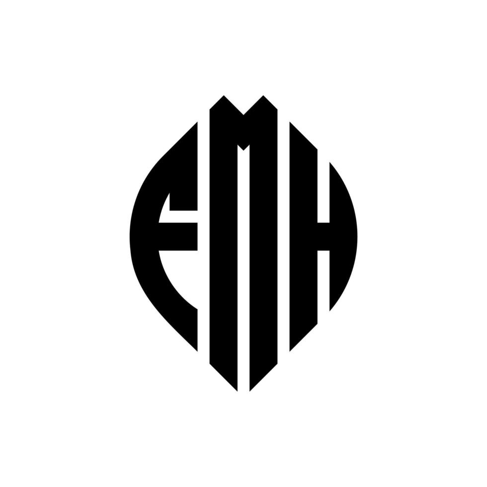 fmh cirkel letter logo ontwerp met cirkel en ellipsvorm. fmh ellipsletters met typografische stijl. de drie initialen vormen een cirkellogo. fmh cirkel embleem abstracte monogram brief mark vector. vector