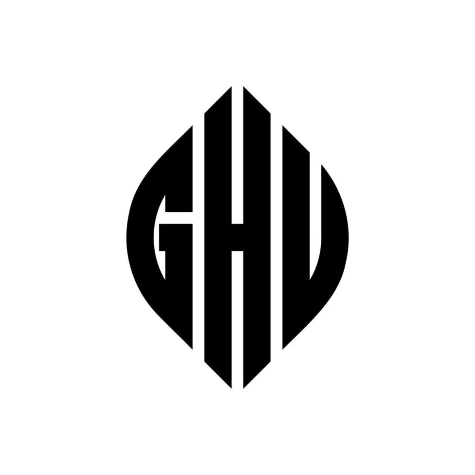 ghu cirkel letter logo ontwerp met cirkel en ellipsvorm. ghu-ellipsletters met typografische stijl. de drie initialen vormen een cirkellogo. ghu cirkel embleem abstracte monogram brief mark vector. vector
