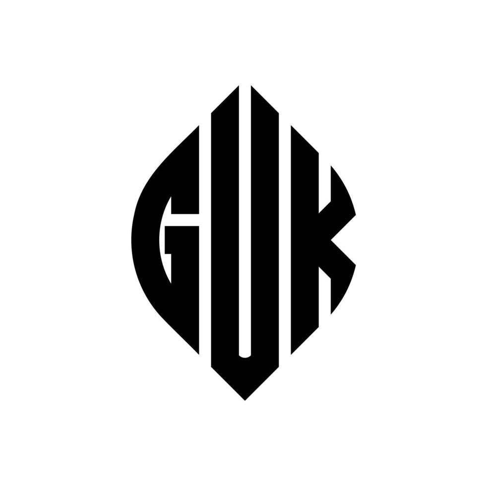 guk cirkel letter logo ontwerp met cirkel en ellipsvorm. guk ellipsletters met typografische stijl. de drie initialen vormen een cirkellogo. guk cirkel embleem abstracte monogram brief mark vector. vector