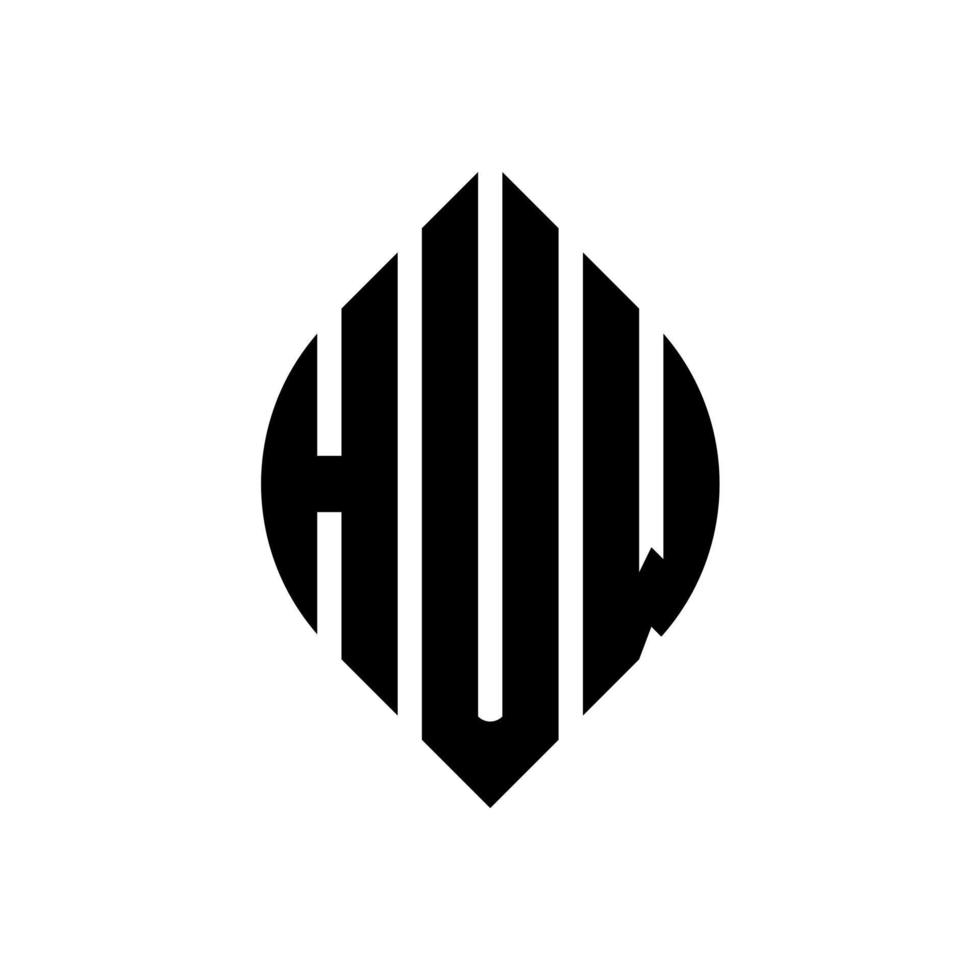 huw cirkel letter logo-ontwerp met cirkel en ellipsvorm. huw ellipsletters met typografische stijl. de drie initialen vormen een cirkellogo. huw cirkel embleem abstracte monogram brief mark vector. vector