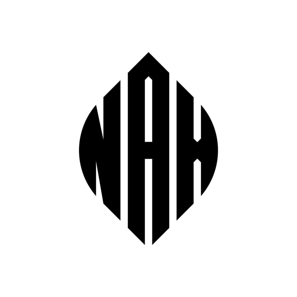 nax cirkel letter logo-ontwerp met cirkel en ellipsvorm. nax ellipsletters met typografische stijl. de drie initialen vormen een cirkellogo. nax cirkel embleem abstracte monogram brief mark vector. vector