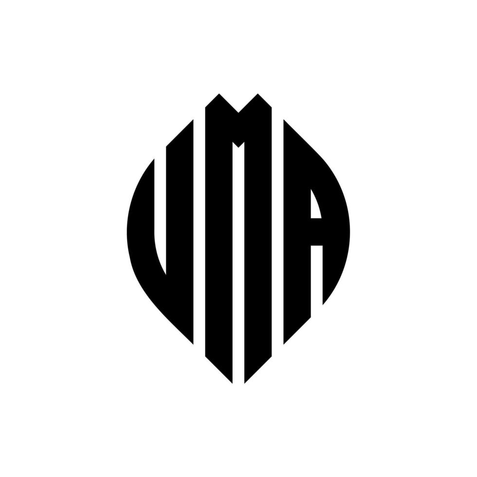 uma cirkel letter logo ontwerp met cirkel en ellipsvorm. uma ellipsletters met typografische stijl. de drie initialen vormen een cirkellogo. uma cirkel embleem abstracte monogram brief mark vector. vector