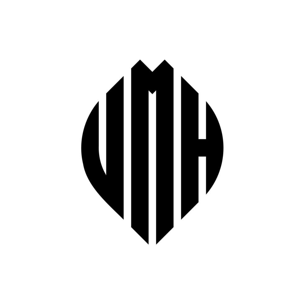 uhm cirkel letter logo ontwerp met cirkel en ellipsvorm. umh ellipsletters met typografische stijl. de drie initialen vormen een cirkellogo. uhm cirkel embleem abstracte monogram brief mark vector. vector