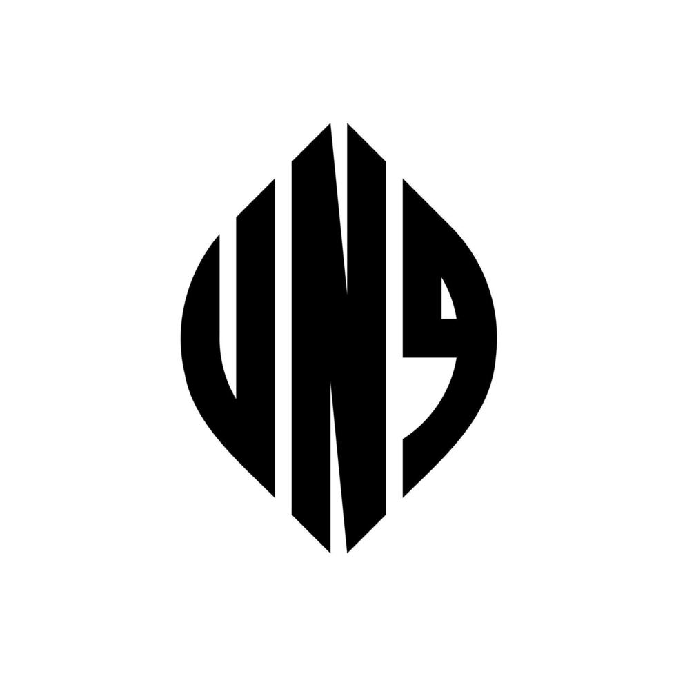 unq cirkel letter logo-ontwerp met cirkel en ellipsvorm. unq ellipsletters met typografische stijl. de drie initialen vormen een cirkellogo. unq cirkel embleem abstracte monogram brief mark vector. vector