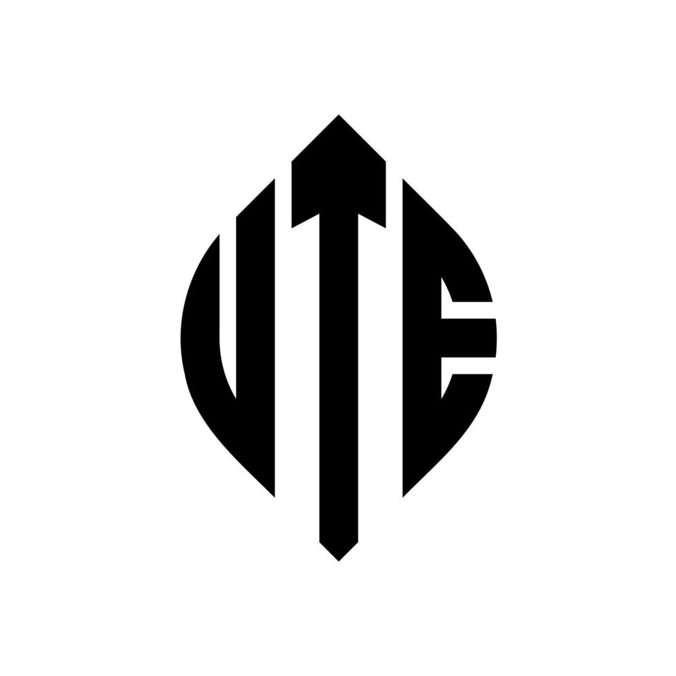 ute cirkel letter logo ontwerp met cirkel en ellipsvorm. ute ellipsletters met typografische stijl. de drie initialen vormen een cirkellogo. ute cirkel embleem abstracte monogram brief mark vector. vector