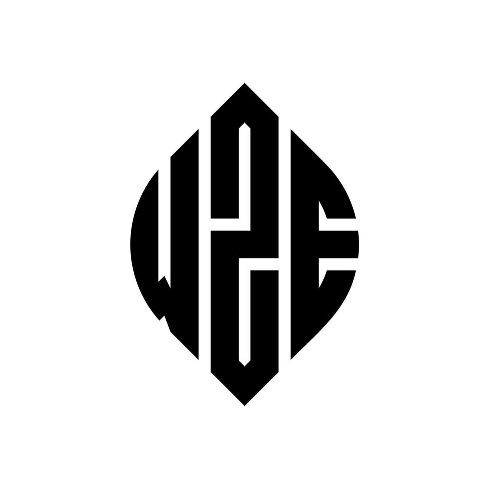 wze cirkel letter logo-ontwerp met cirkel en ellipsvorm. wze ellipsletters met typografische stijl. de drie initialen vormen een cirkellogo. wze cirkel embleem abstracte monogram brief mark vector. vector