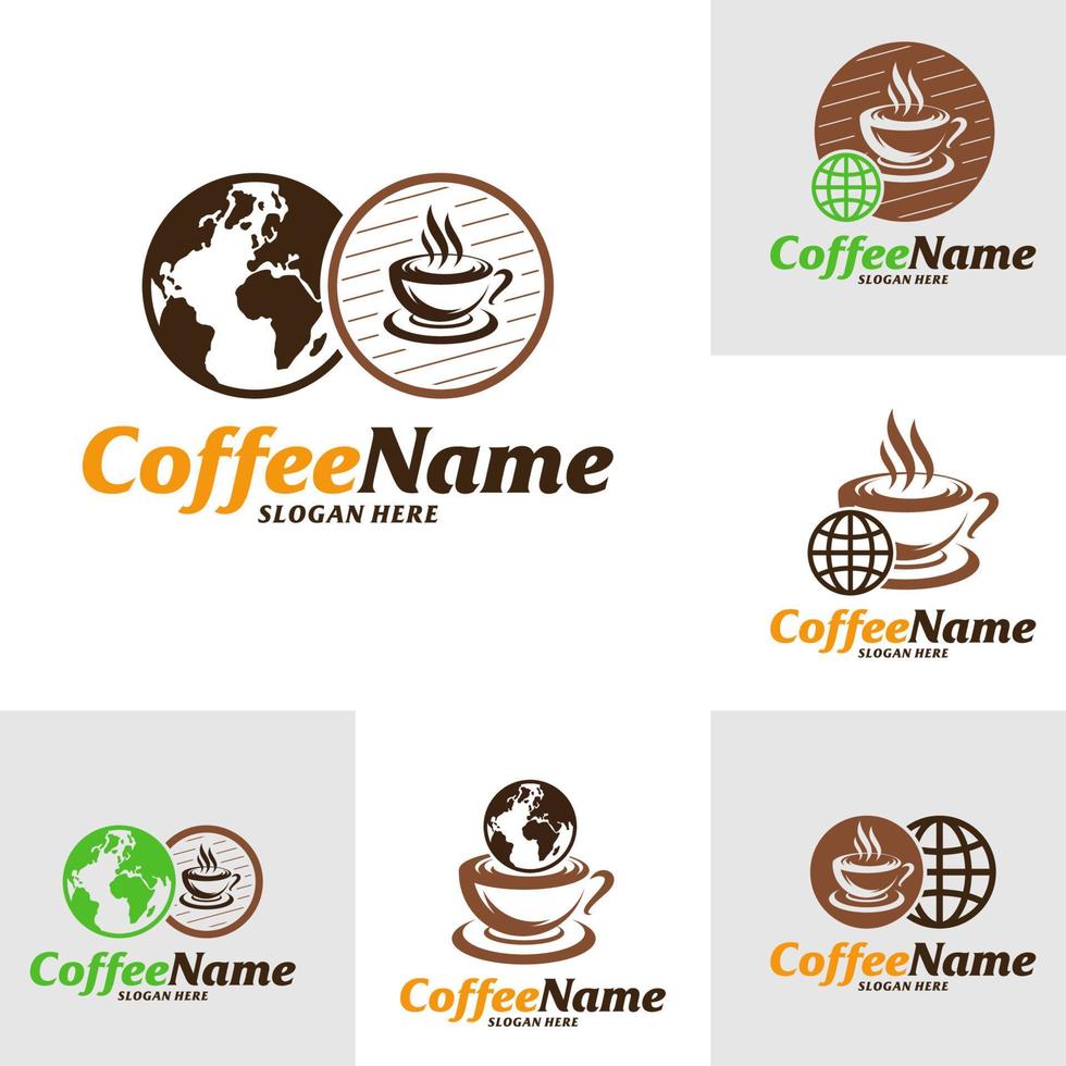 wereld koffie logo ontwerpsjabloon. koffie logo concept vector. creatief pictogram symbool vector