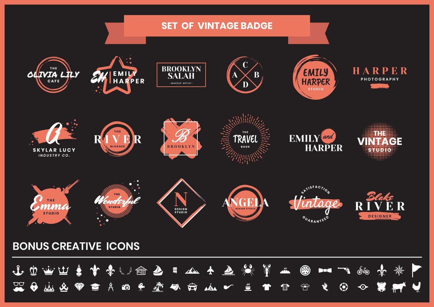 vintage rood en zwart café, fotografie en studio logo set vector