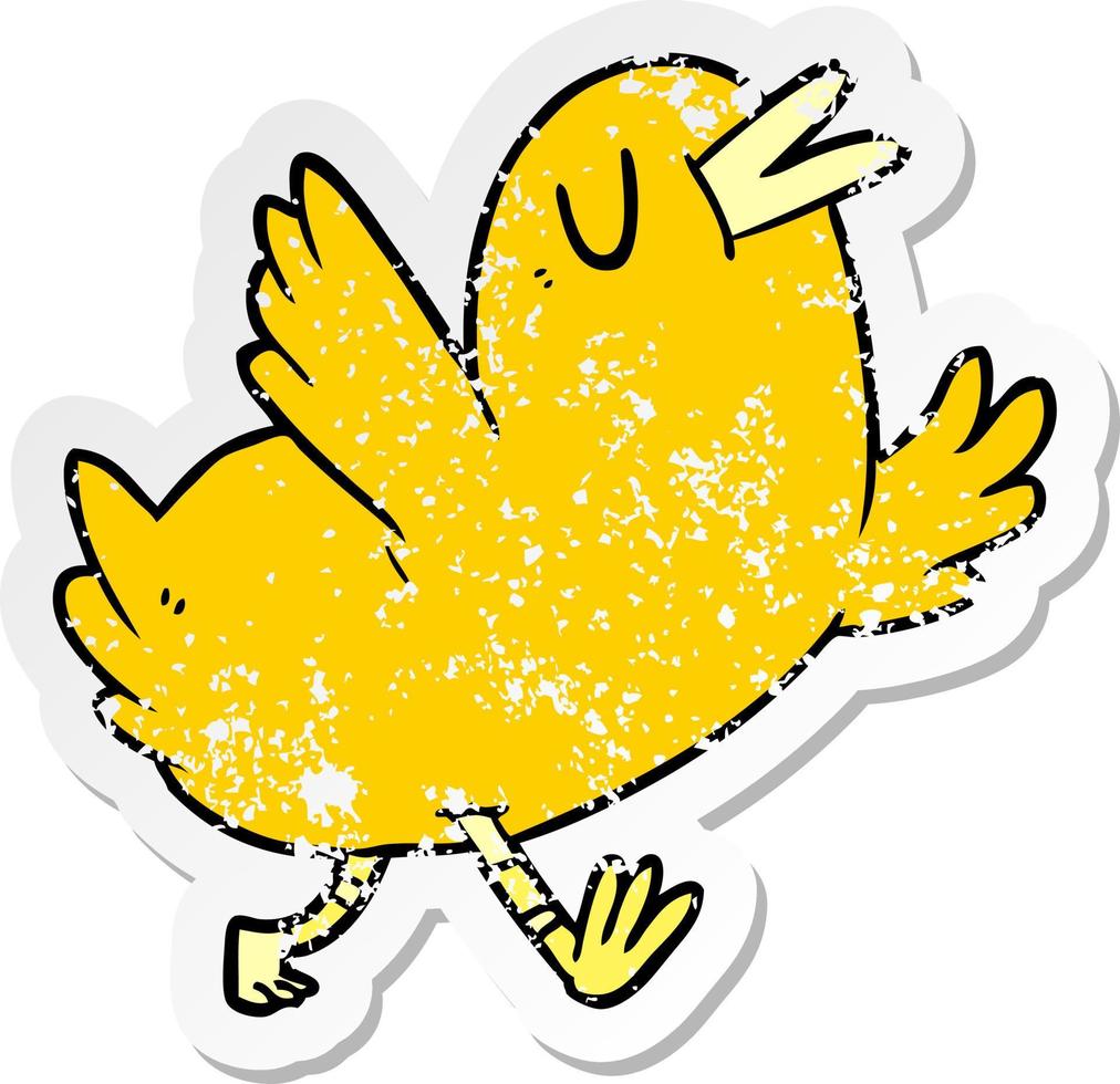 verontruste sticker van een cartoon blije vogel vector