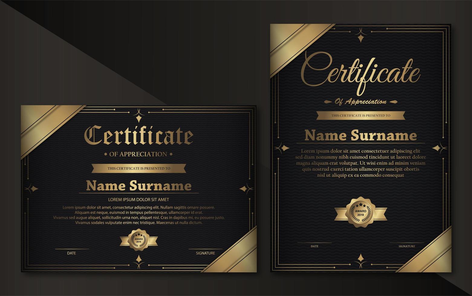 luxe zwart en goud certificaatsjabloon vector