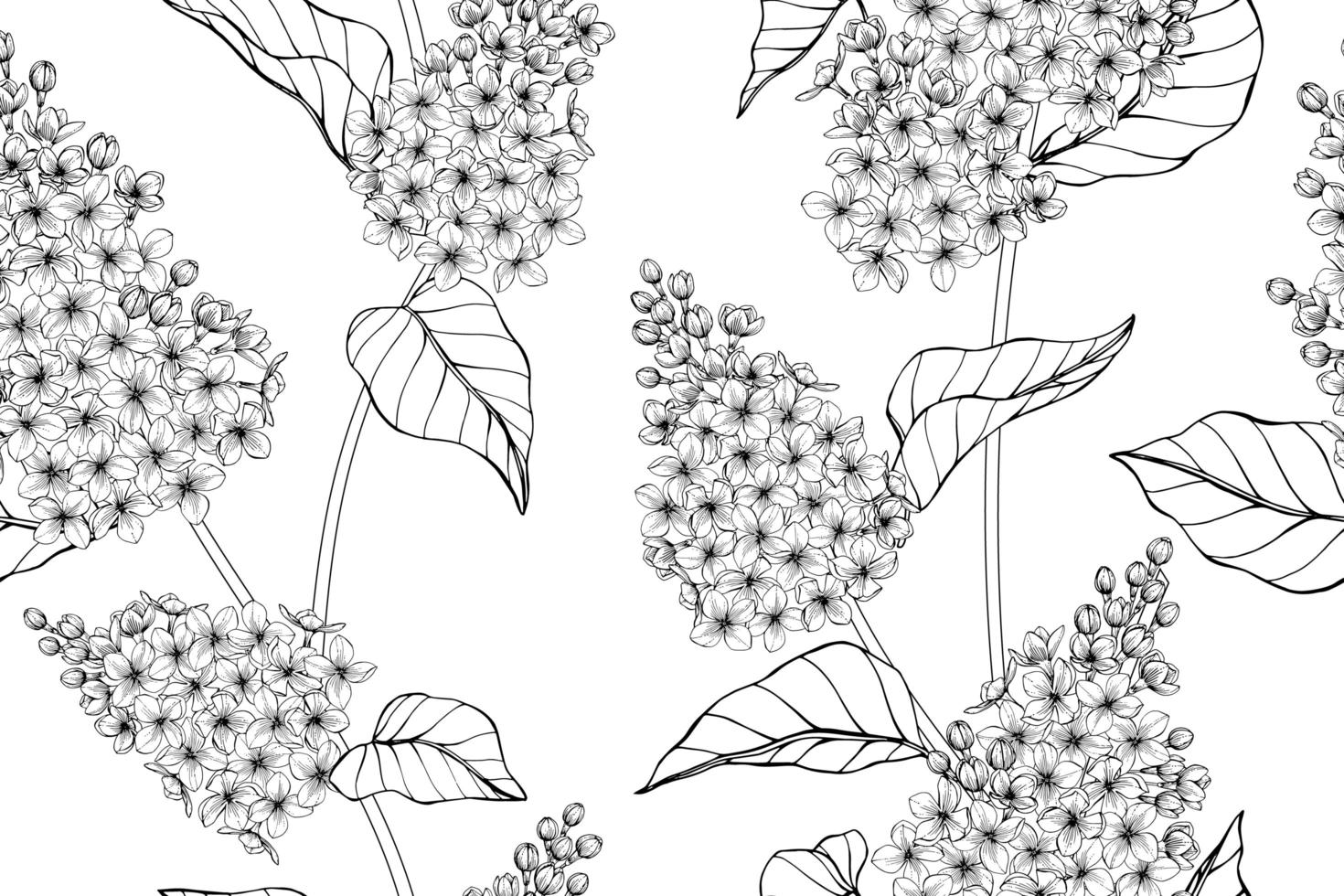 naadloze patroon hand getrokken lila bloem en bladontwerp vector