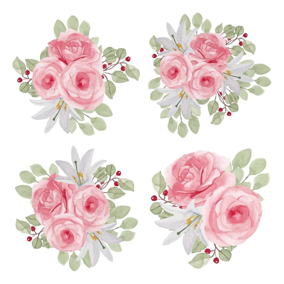 roze bloem aquarel collectie in roze kleur vector