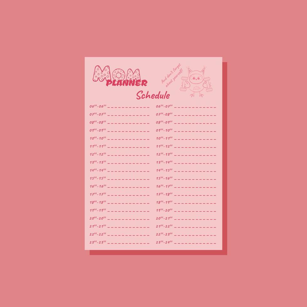 mama planner roze schema a4 vector