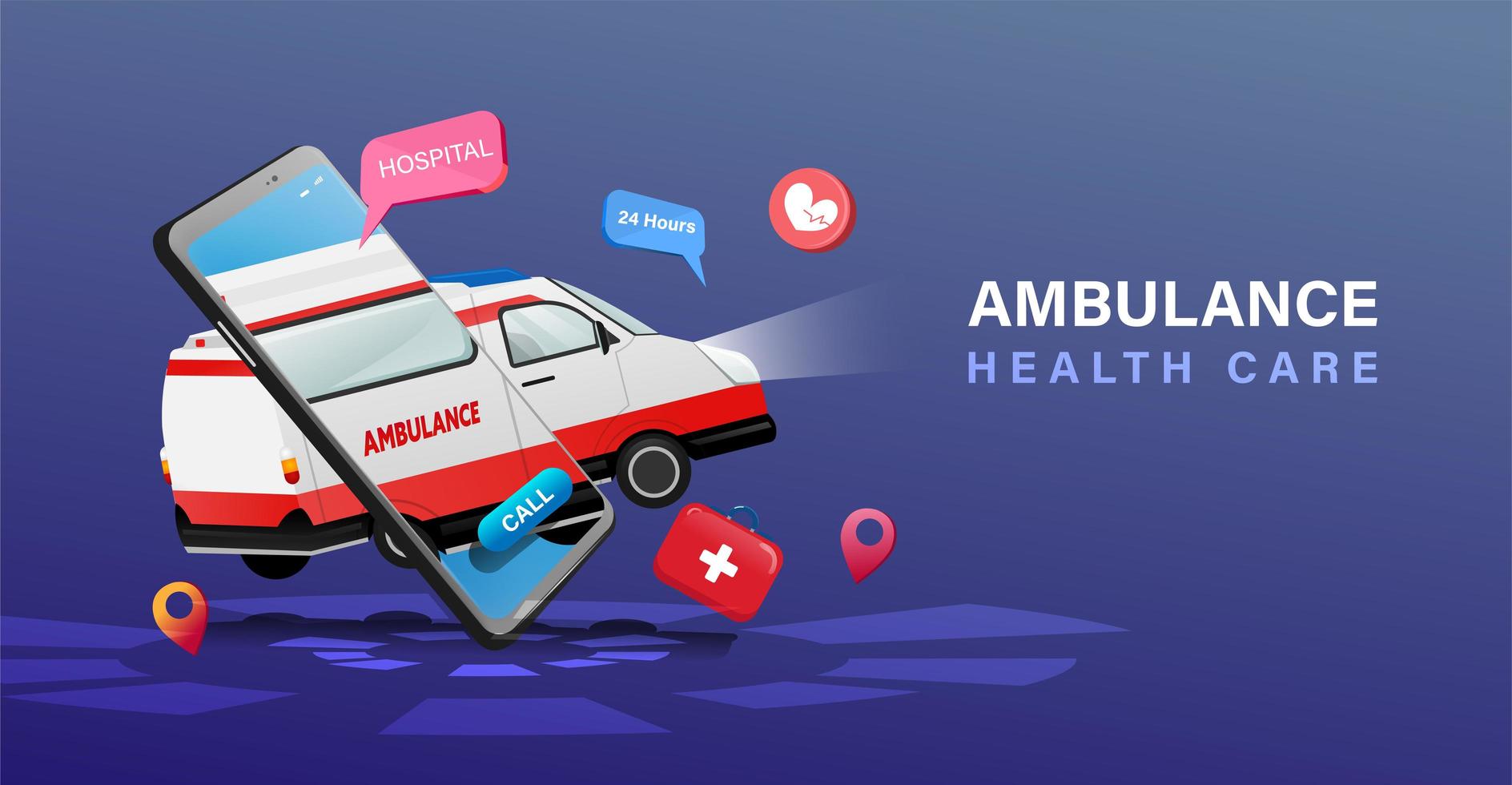 zwevende ambulenace en mobiele telefoon gezondheidszorg poster vector