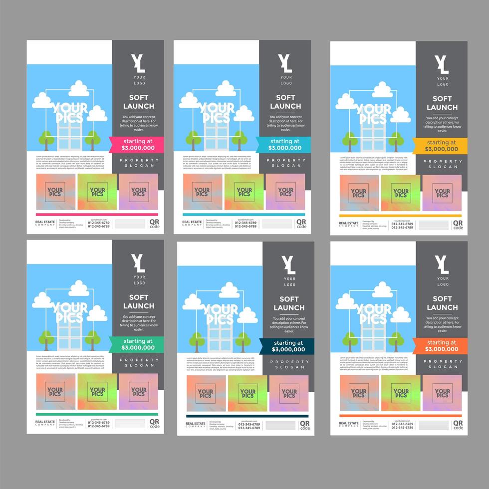 kleurrijke gesegmenteerde onroerend goed flyer set vector