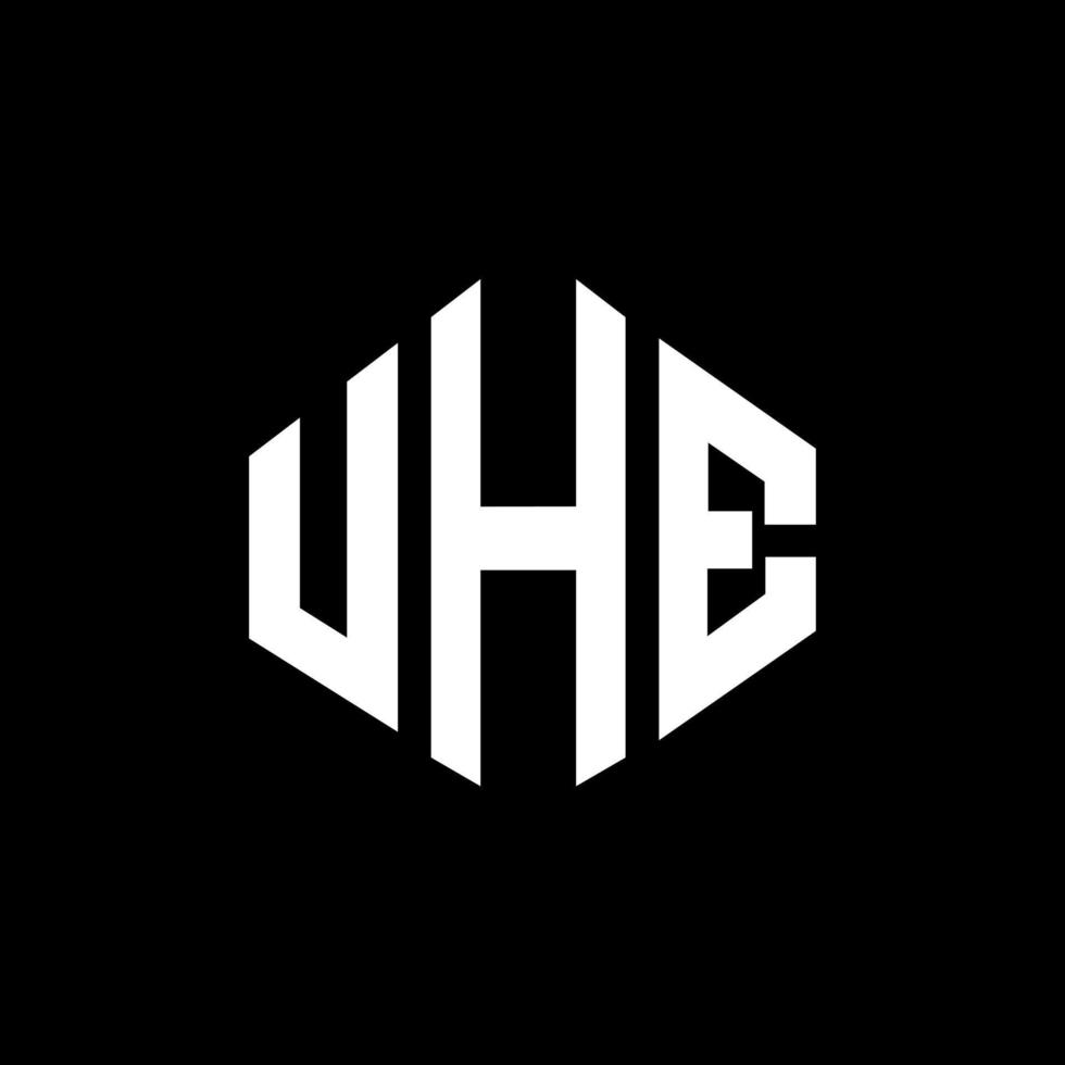 uhe letter logo-ontwerp met veelhoekvorm. uhe veelhoek en kubusvorm logo-ontwerp. uhe zeshoek vector logo sjabloon witte en zwarte kleuren. uhe monogram, bedrijfs- en onroerend goed logo.