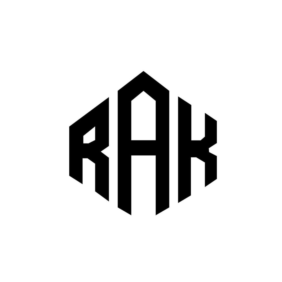 rak letter logo-ontwerp met veelhoekvorm. rak veelhoek en kubusvorm logo-ontwerp. rak zeshoek vector logo sjabloon witte en zwarte kleuren. rak monogram, bedrijfs- en onroerend goed logo.