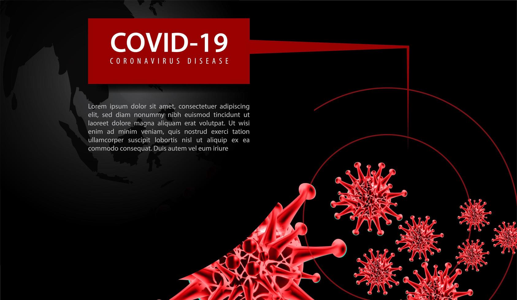 coronavirus poster met rode virus en zwarte wereld vector