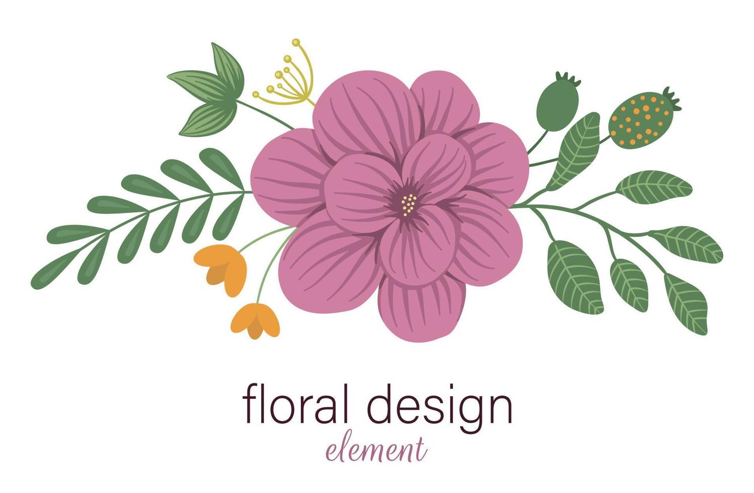 vector bloemen horizontaal decoratief element. platte trendy illustratie met bloemen, bladeren, takken. weide, bos, bos illustraties. mooi lente- of zomerboeket dat op witte achtergrond wordt geïsoleerd