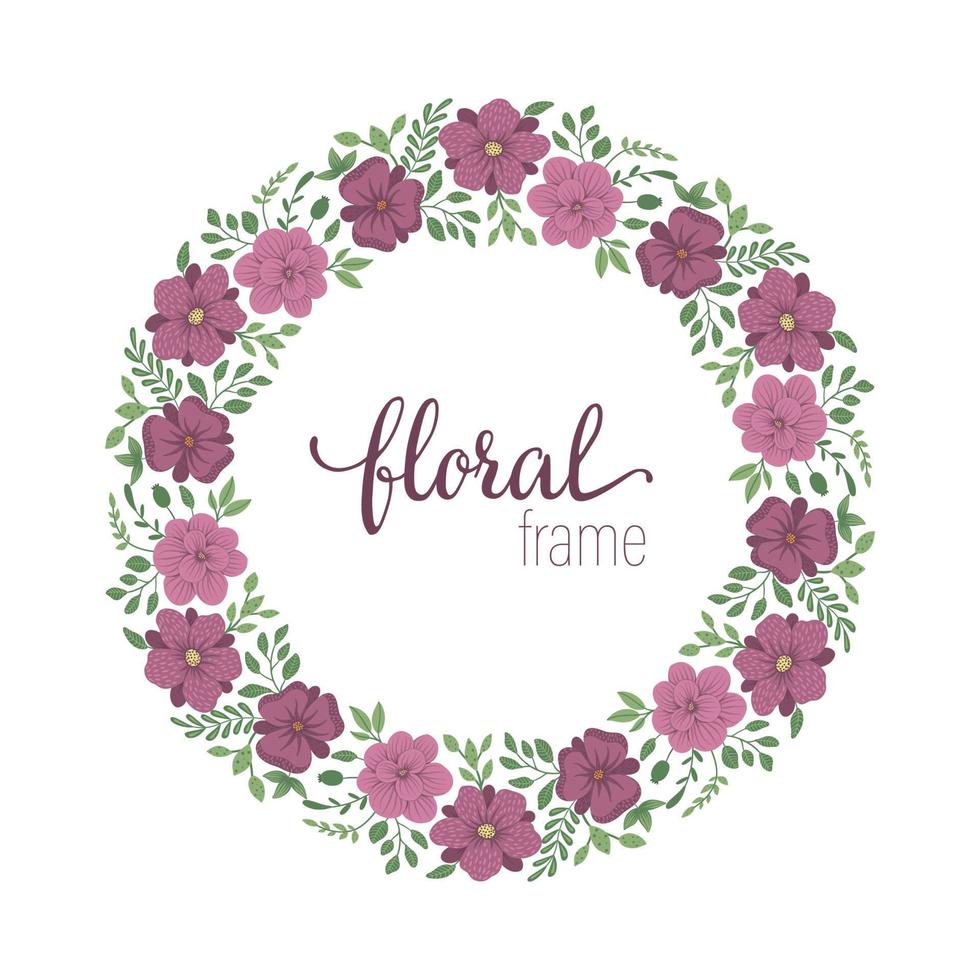 vector frame sjabloon met platte trendy wilde bloemen op witte achtergrond. vierkante lay-outkaart met plaats voor tekst. bloemdessin voor uitnodiging, bruiloft, feest, promo-evenementen.