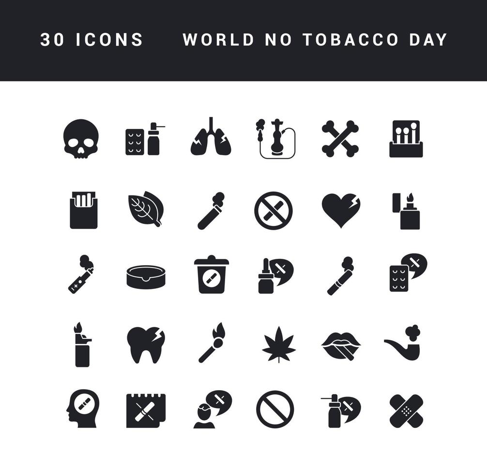 vector eenvoudige iconen van werelddag zonder tabak