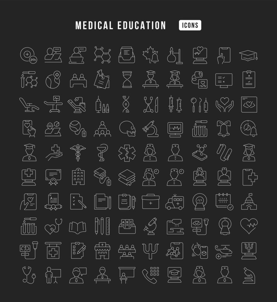 set van lineaire iconen van medisch onderwijs vector