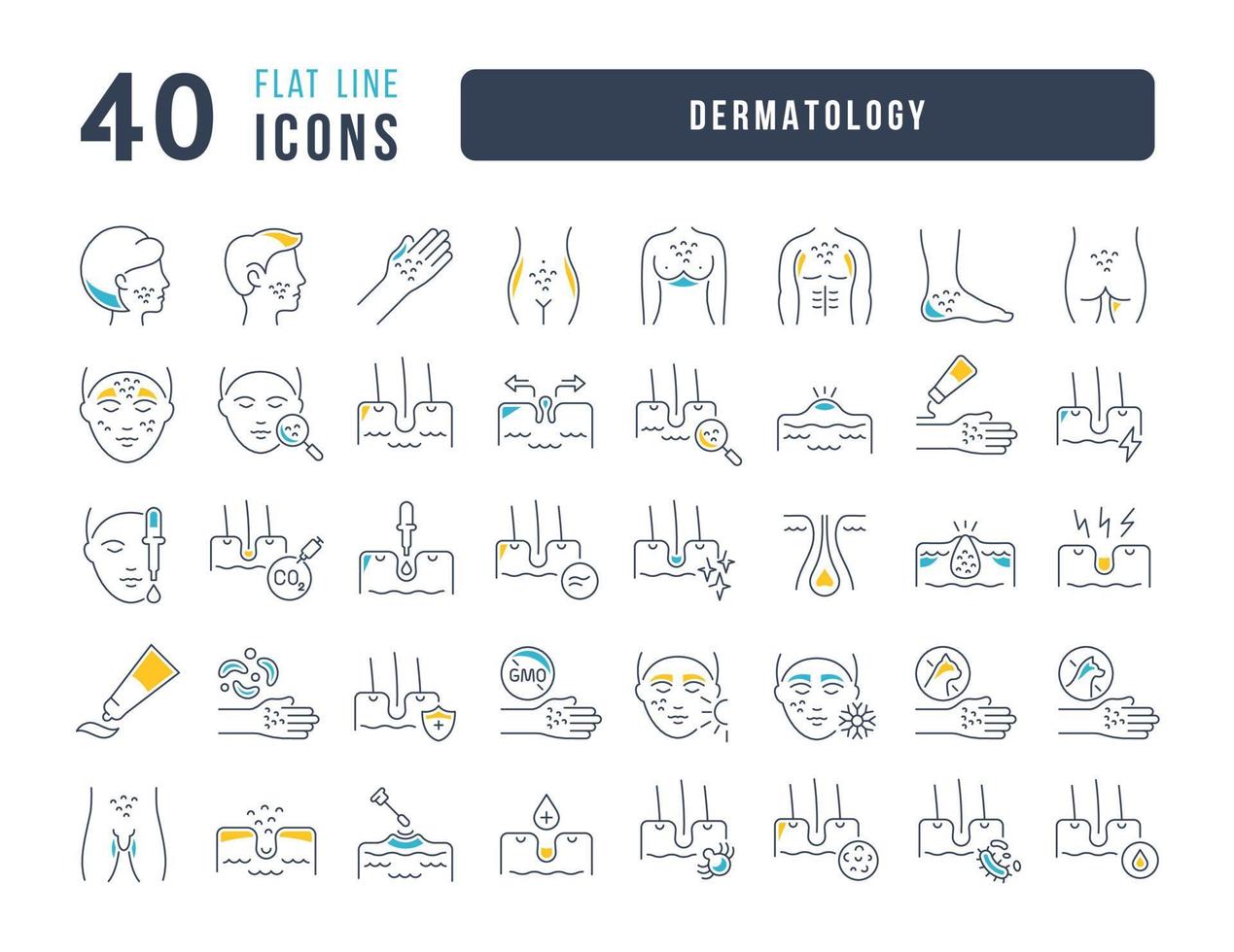 set van lineaire iconen van dermatologie vector