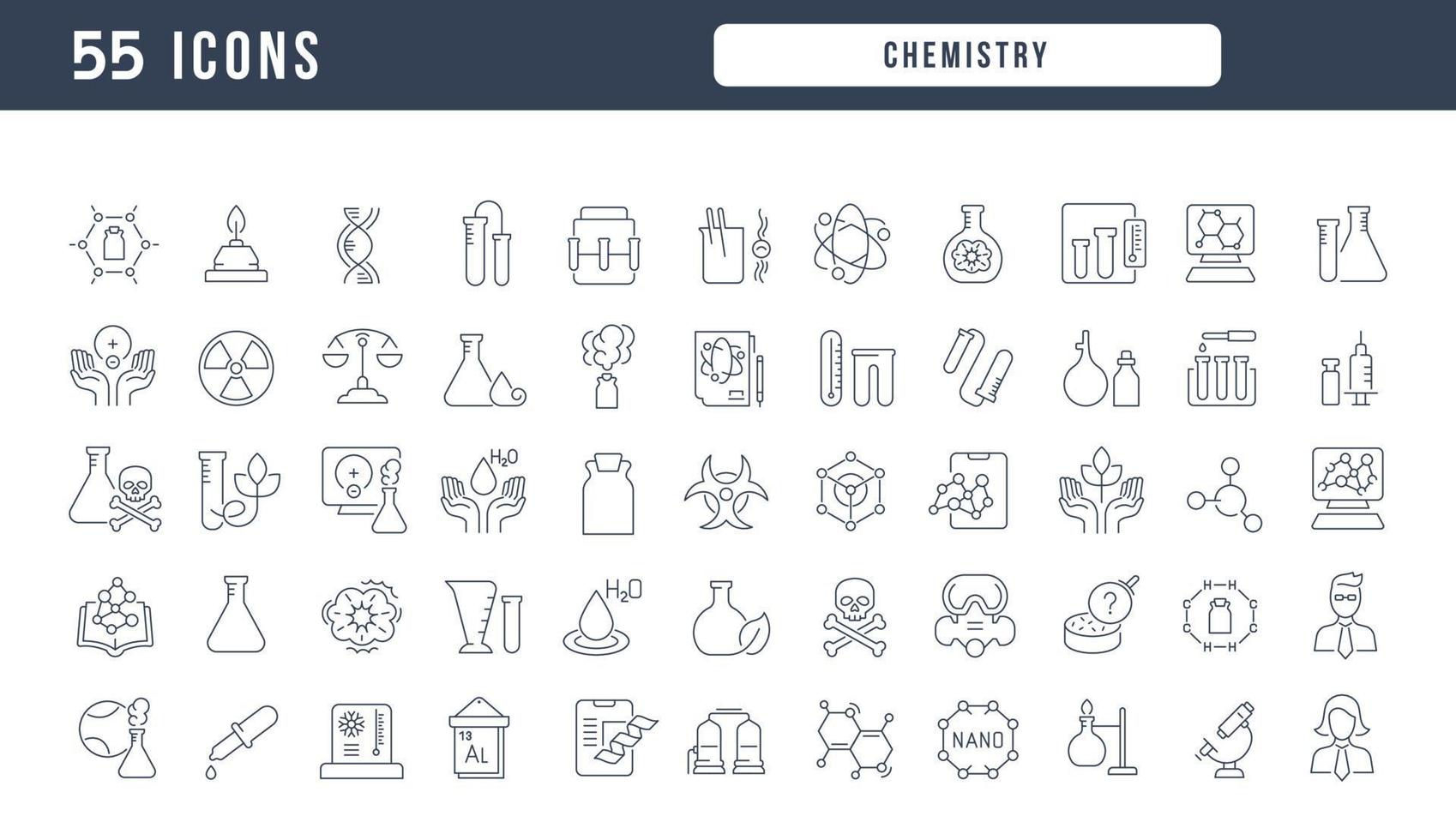 set van lineaire iconen van de chemie vector