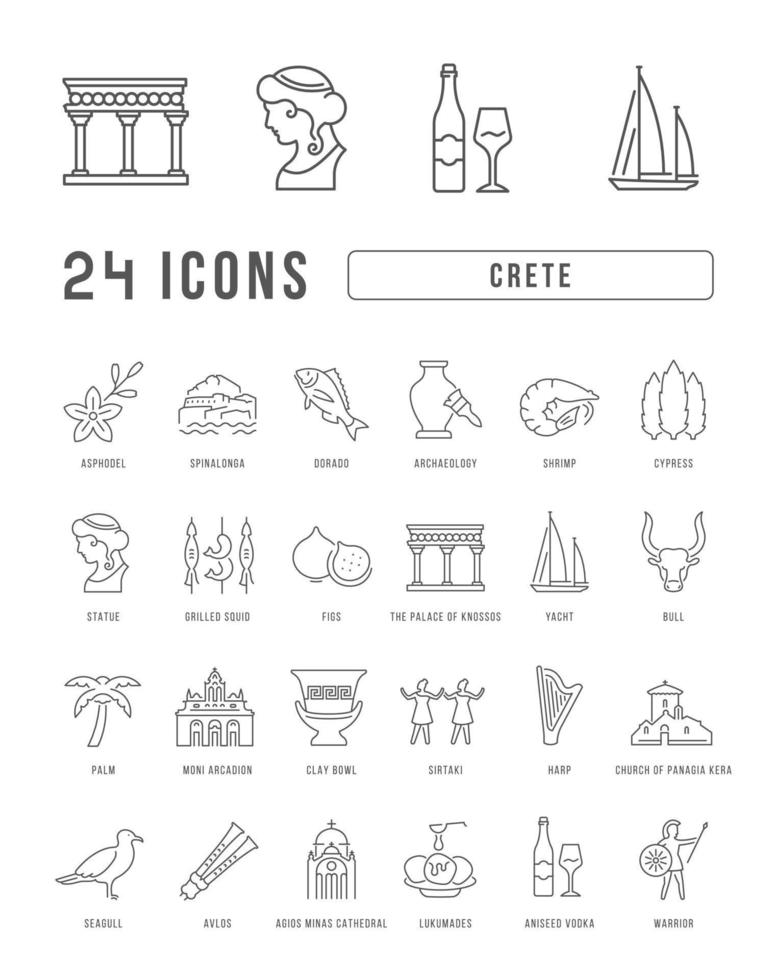 set van lineaire iconen van Kreta vector