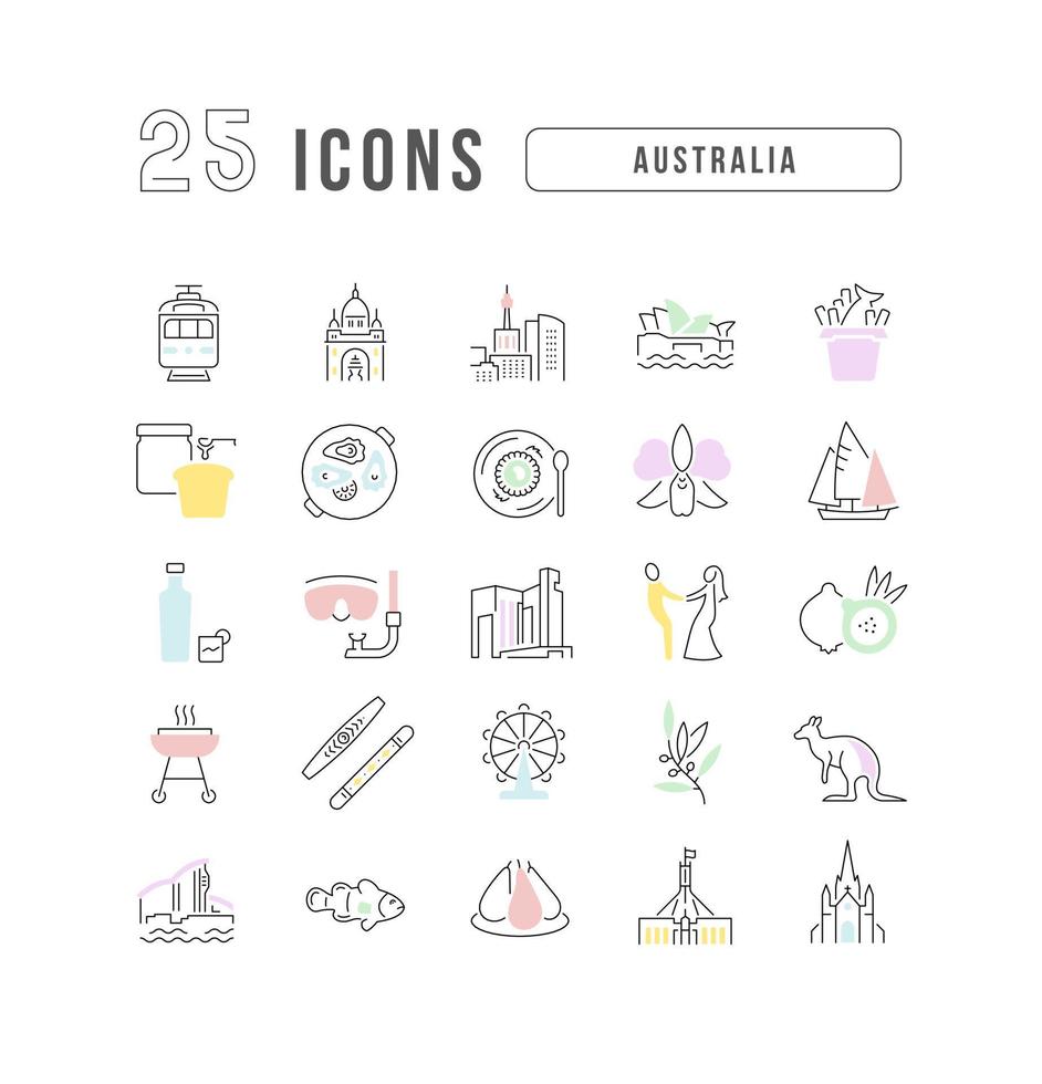 set van lineaire iconen van australië vector