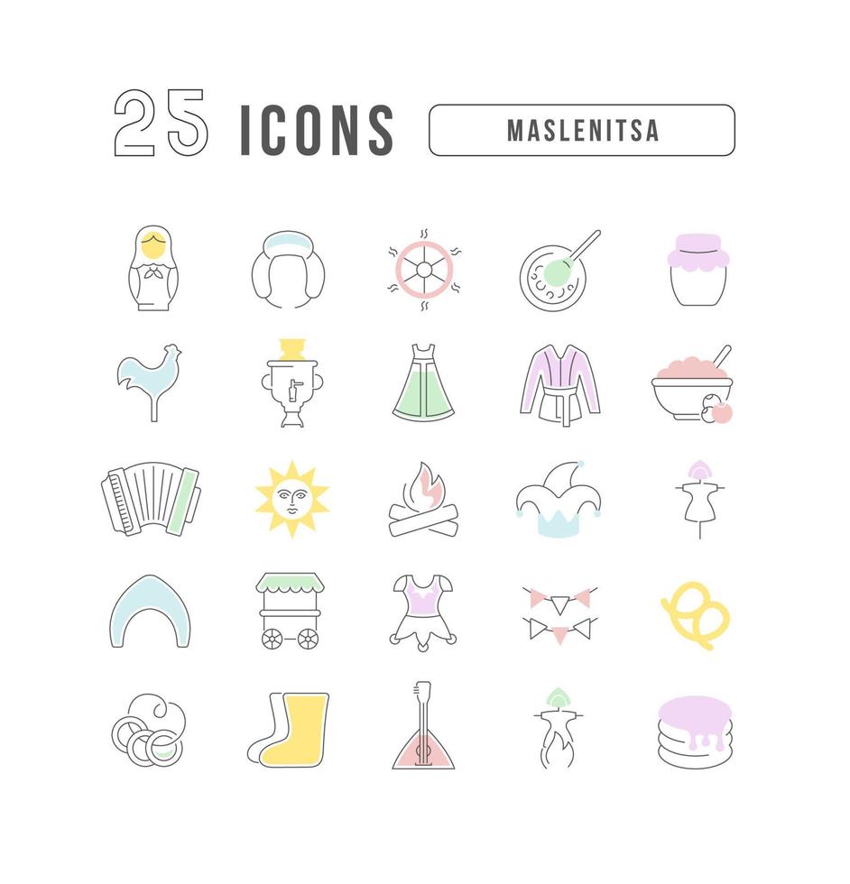 vector lijn iconen van maslenitsa