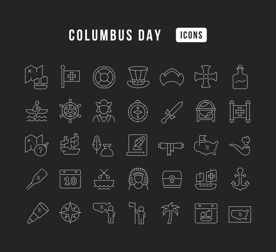 set van lineaire iconen van Columbus Day vector