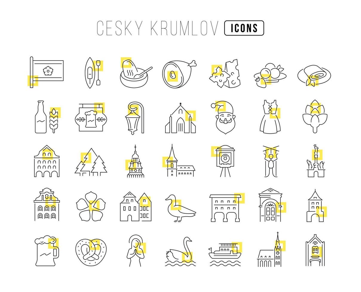 set van eenvoudige iconen van cesky krumlov vector