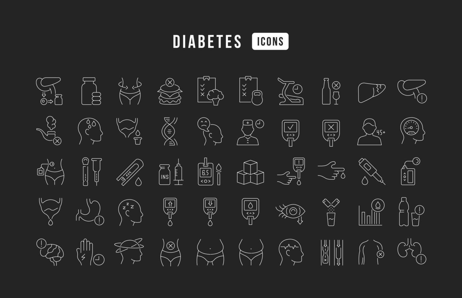 set van lineaire iconen van diabetes vector