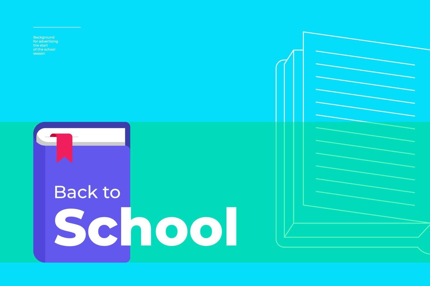 terug naar school minimale trendy horizontale poster met boek en tekst. seizoen educatieve reclame achtergrond blauwe kleur creatieve flyer ontwerp. platte eenvoudige minimalistische vector eps banner