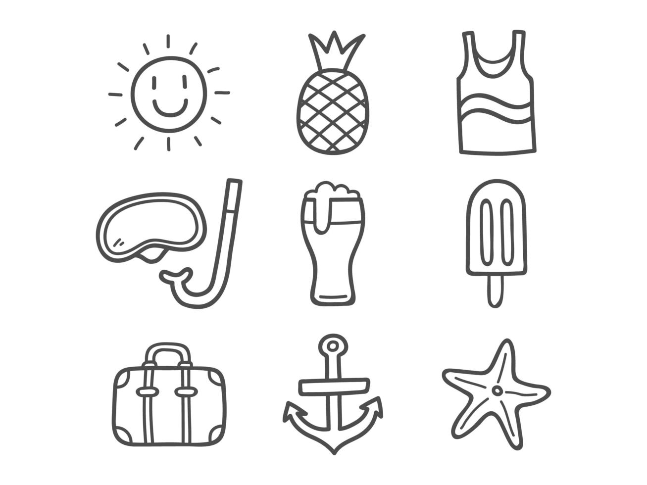 zomer doodle pictogrammen instellen vector