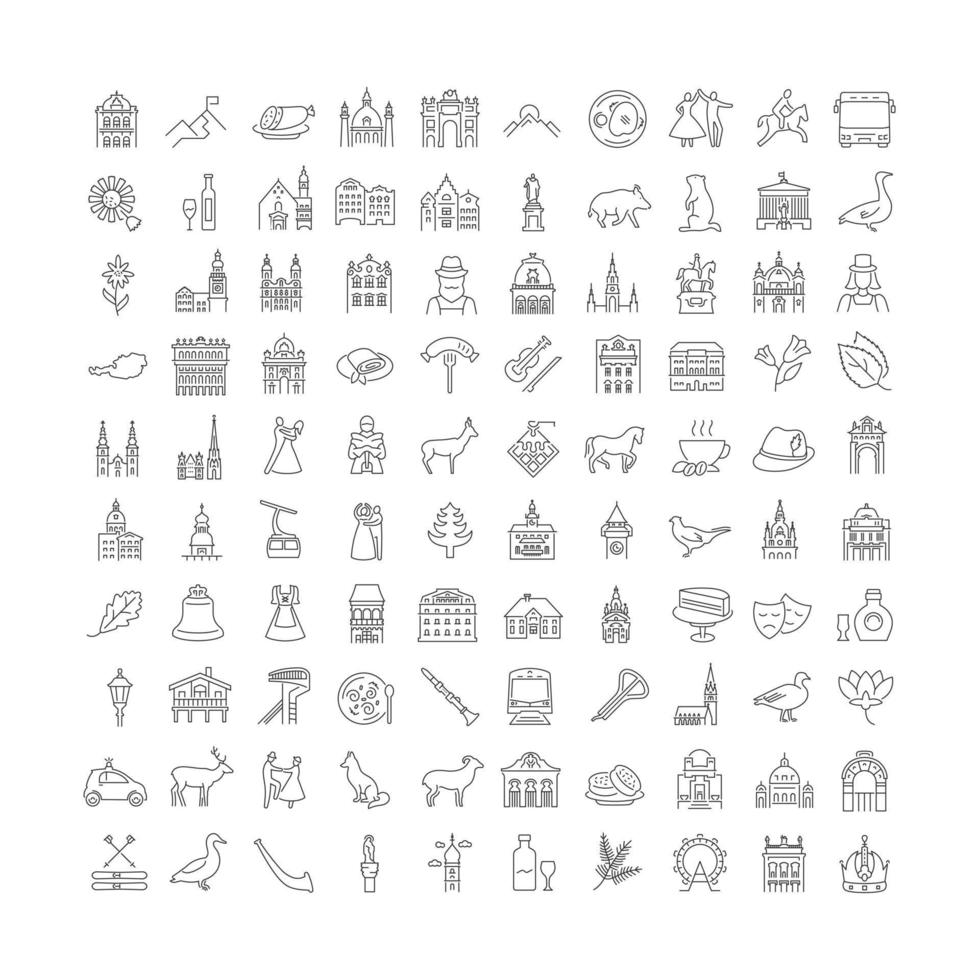 set van lineaire iconen van oostenrijk vector