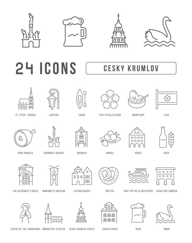 set van eenvoudige iconen van cesky krumlov vector