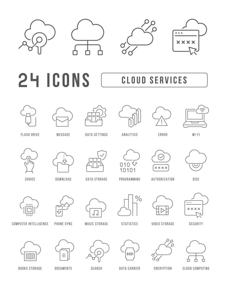 set lineaire iconen van cloudservices vector