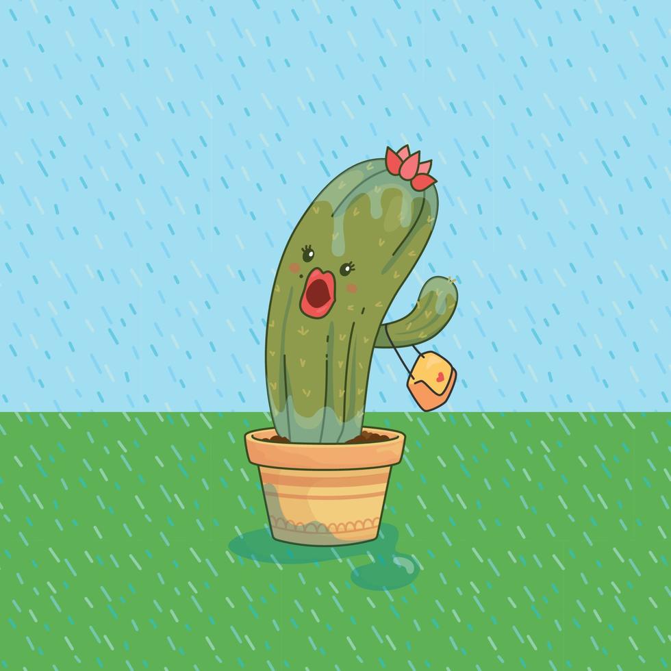 de cactus wordt buiten blootgesteld aan te veel regen, hij is zo drassig vector