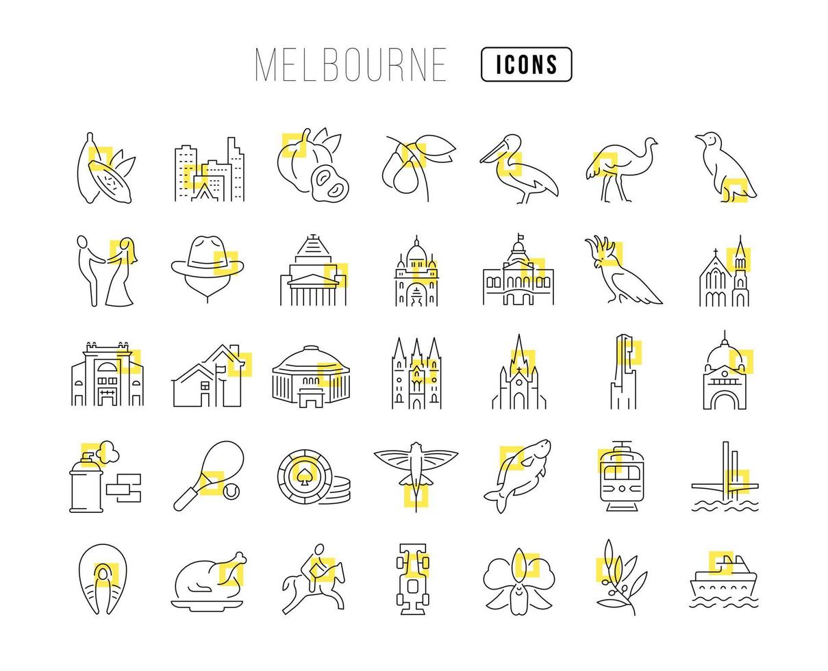 set van lineaire iconen van melbourne vector